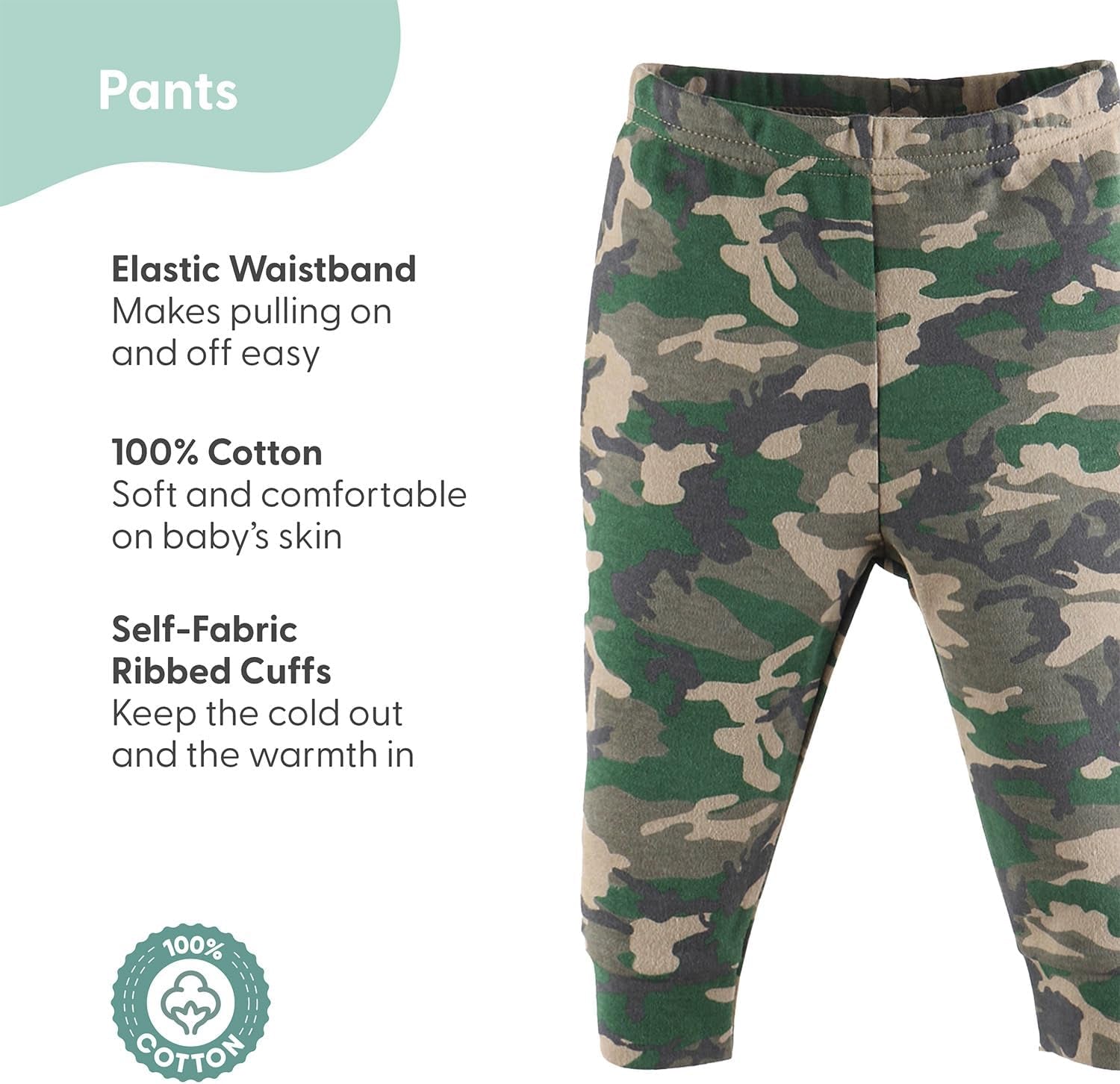 Baby Pants for Boys, 5 Pack Set, Camo Dinosaur, Newborn to 24 Month Sizes